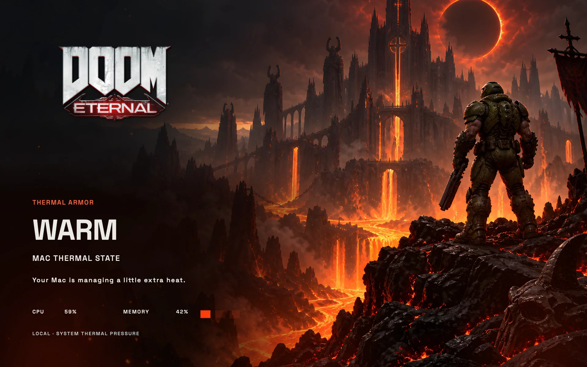 DOOM Eternal — Ember Citadel dynamic wallpaper with sample data