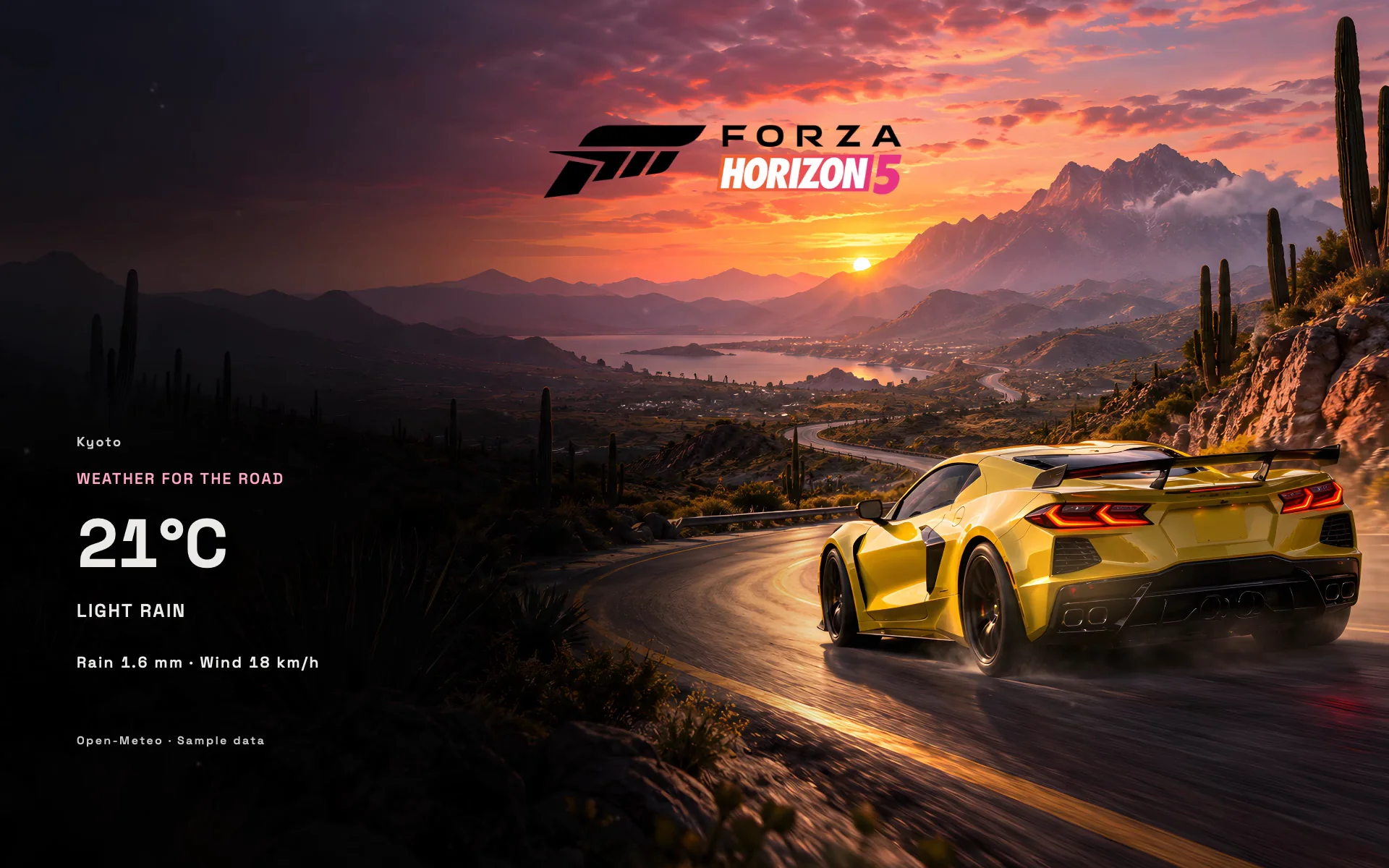 Forza Horizon 5 — Endless Dusk dynamic wallpaper with sample data
