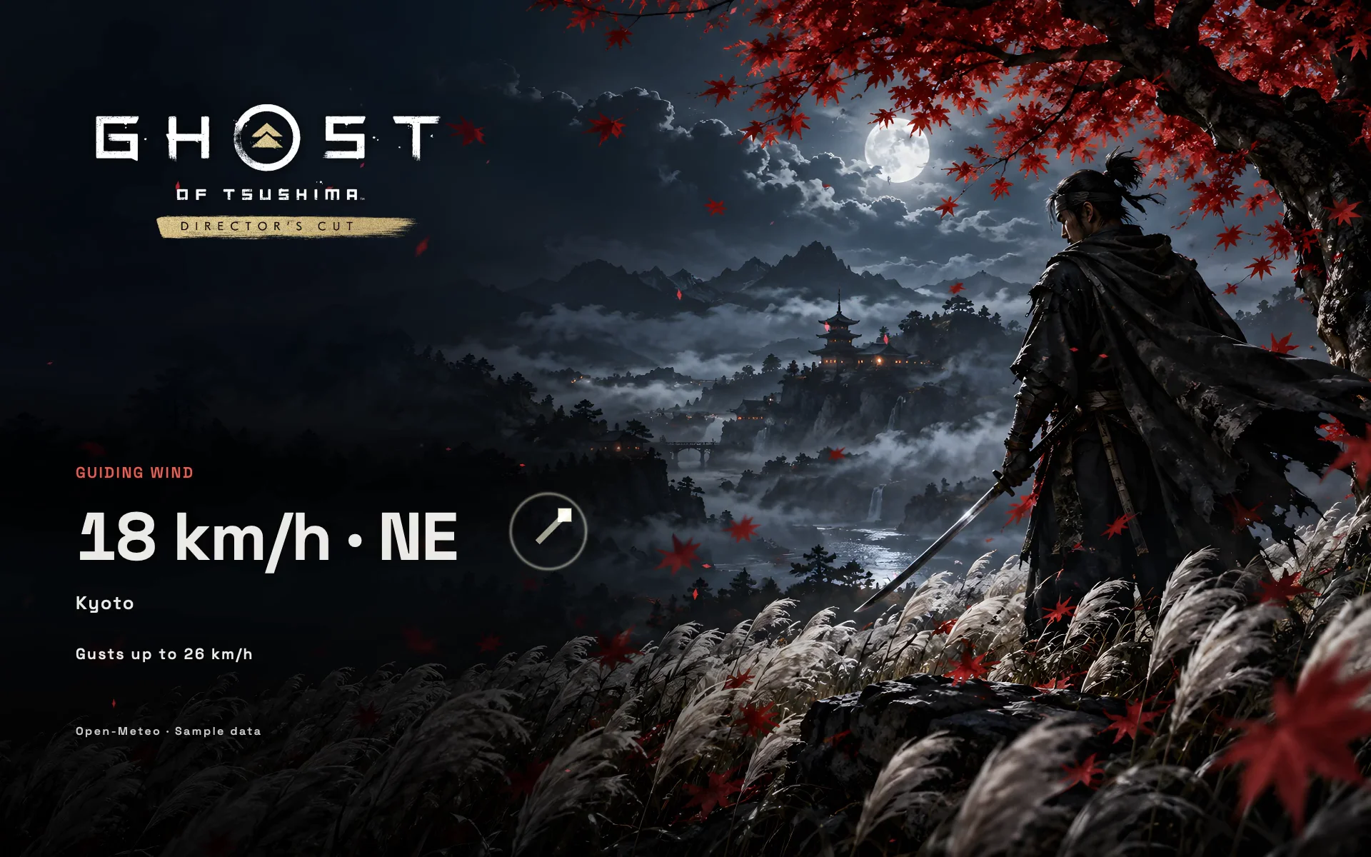 Ghost of Tsushima — Scarlet Wind dynamic wallpaper with sample data